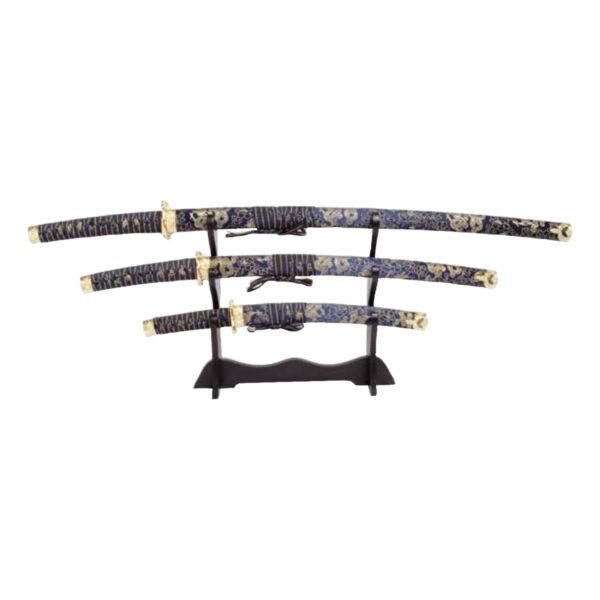 Exquisite 3-Piece Blue Tapestry Sword Set