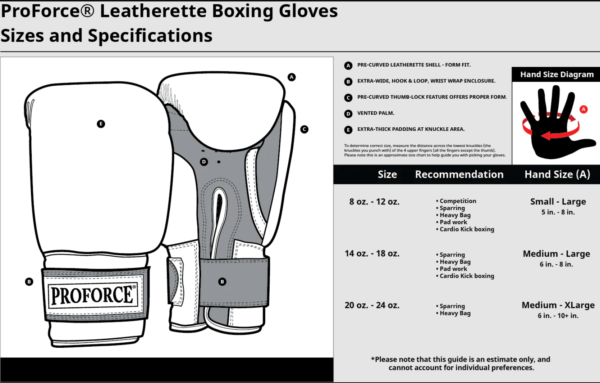 Leatherette Boxing Gloves Sizing